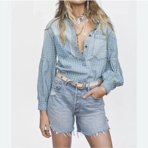Free People Glacier Bay Button Down Shirt Size XSmall